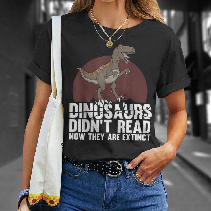 Cool Reading Teacher For Men Women Read Books Dinosaur Book T-Shirt Gifts for Her