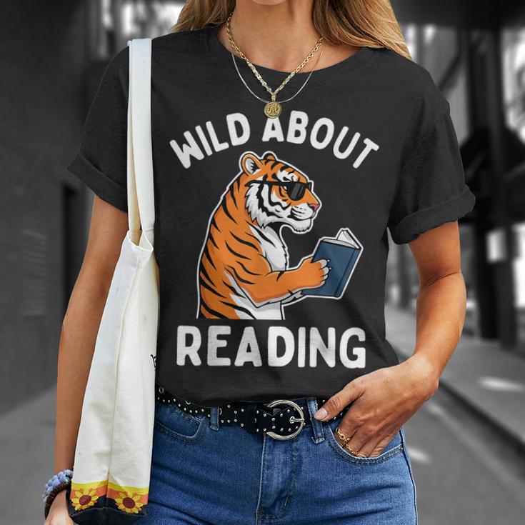 Cool Tiger Reading Book Wild About Reading Kids Books Reader T-Shirt Gifts for Her