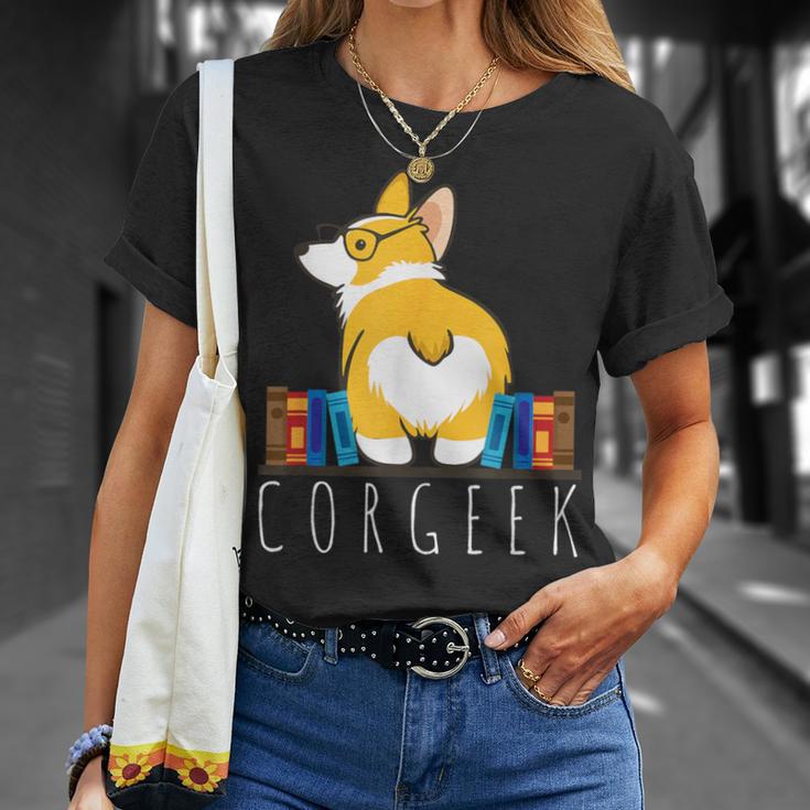Corgi Corgeek Book Nerd Geek Dog Shirt T-Shirt T-Shirt Gifts for Her