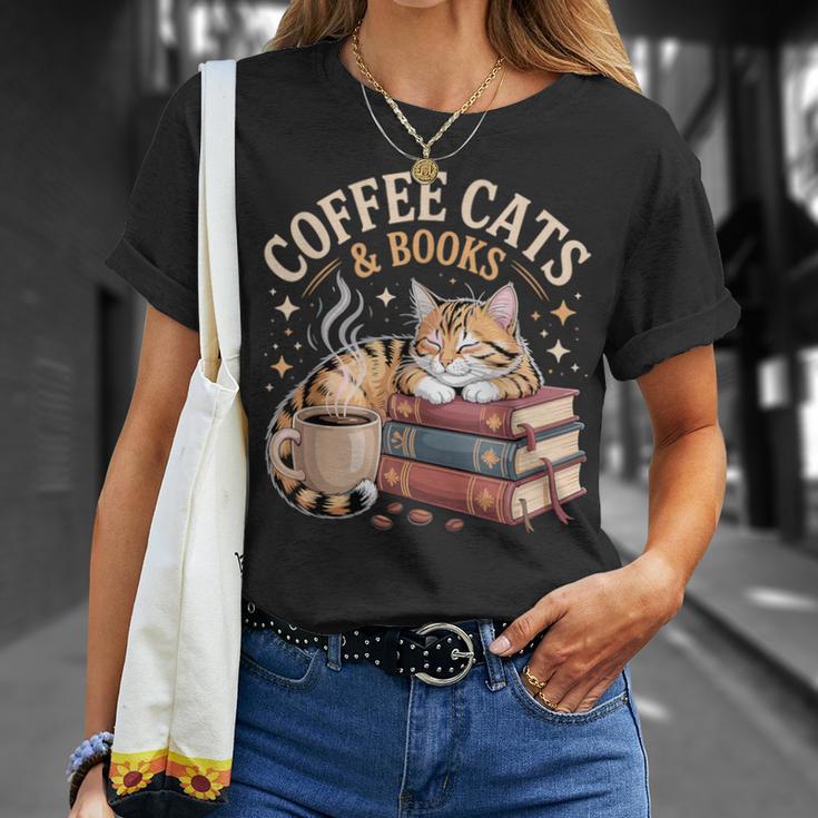 Cozy Reading Cat Coffee And Books Lover Artwork T-Shirt Gifts for Her