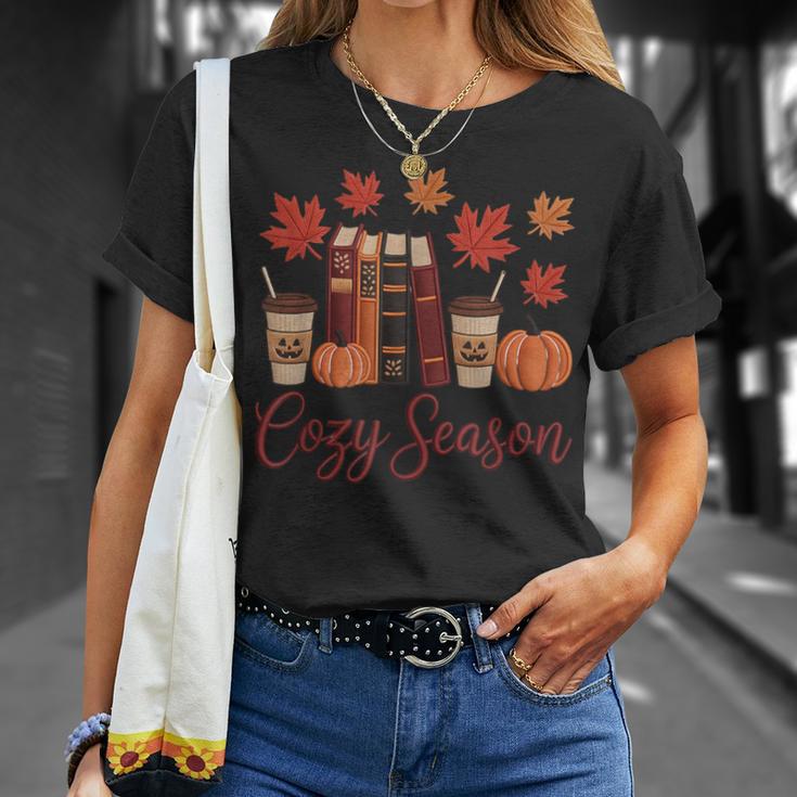 Cozy Season Autumn Leaves Books Pumpkins Fall Halloween T-Shirt Gifts for Her Cozy Season Autumn Leaves Books Pumpkins Fall Halloween T-Shirt Gifts for Her