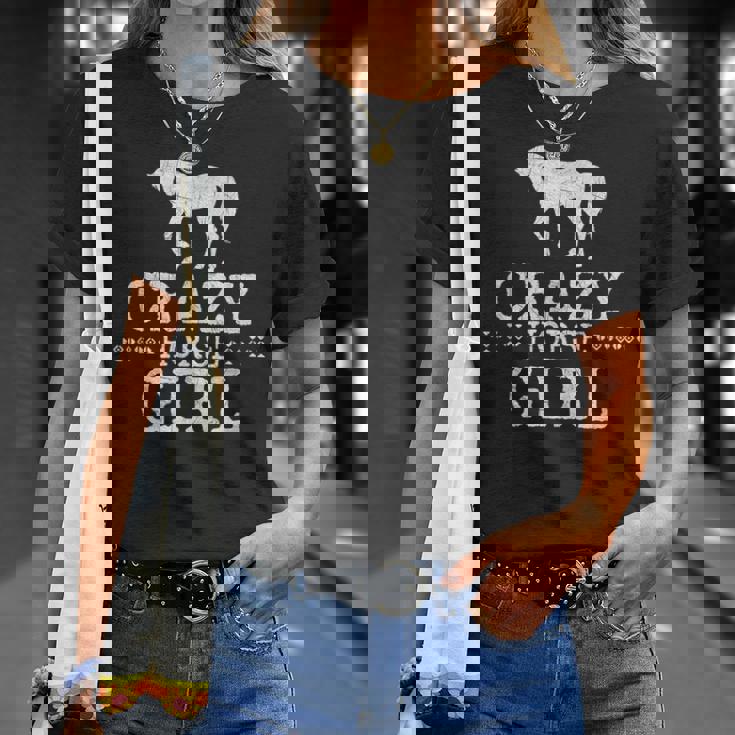 Crazy Horse Girl 、ストレスを感じたエクエストリアン愛好家へのギフト Tシャツ 彼女への贈り物