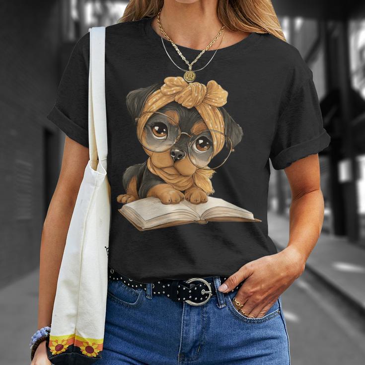 Cute Dog Reading Book Bandana Pup Reader T-Shirt Gifts for Her