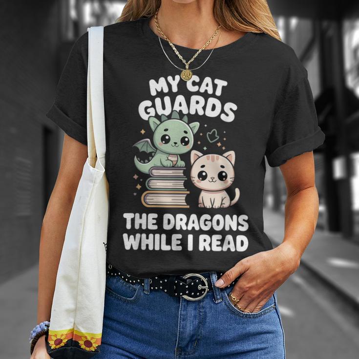 Cute Fantasy Book Reader Apparel Cat Dragon Bookish Magic T-Shirt Gifts for Her