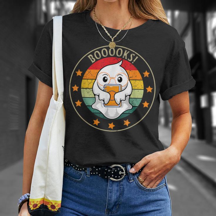 Cute Ghost Book Reading Halloween Teacher Top Puns For Men Women Kids T-Shirt Gifts for Her