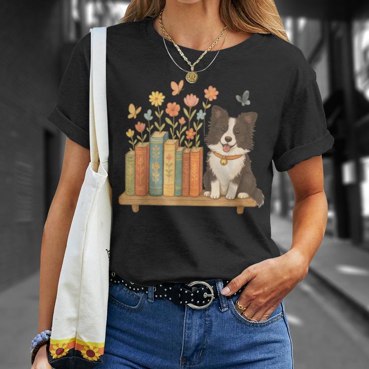Cute Kawaii Border Collie Dog Books Flowers T-Shirt Gifts for Her Cute Kawaii Border Collie Dog Books Flowers T-Shirt Gifts for Her