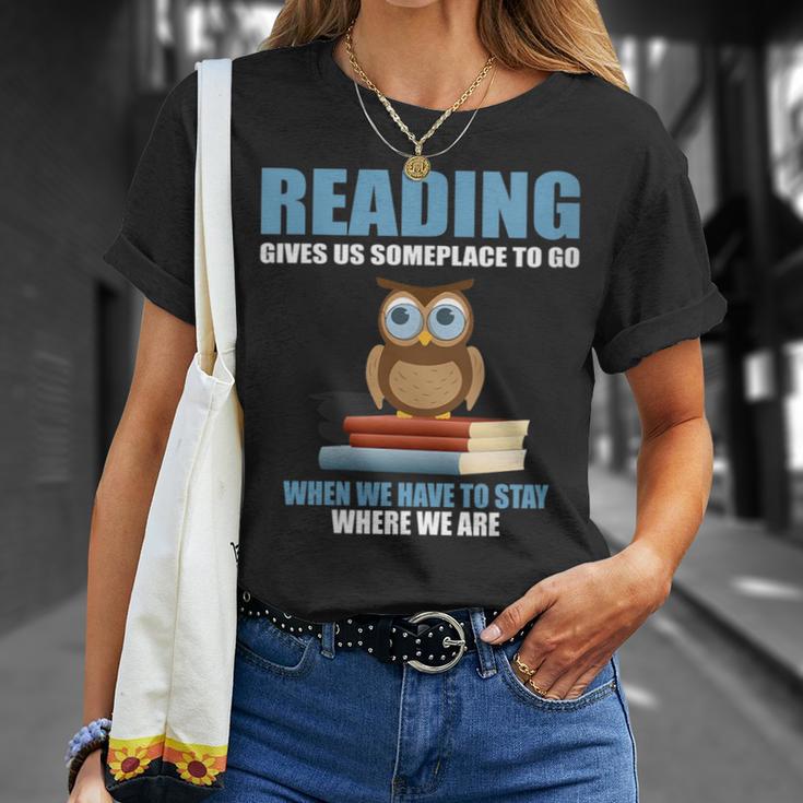 Cute Owl Reading Book Lover Positive Saying T-Shirt Gifts for Her