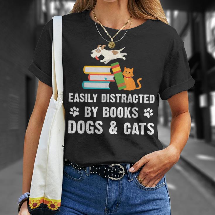 Cute Pet Animals Book Easily Distracted By Dogs Cats & Books T-Shirt Gifts for Her