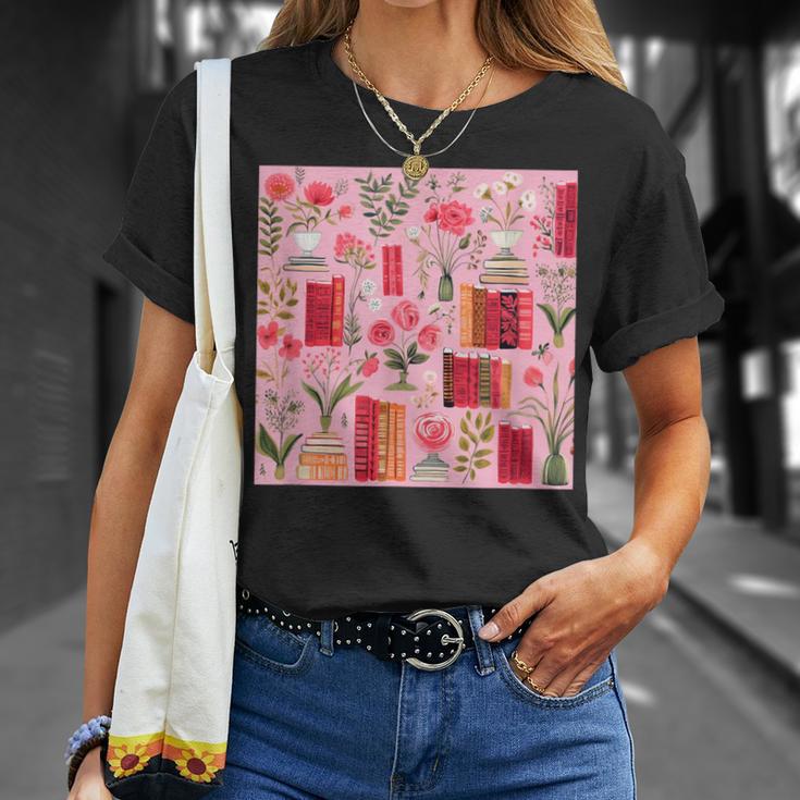 Cute Pink Book Pattern Book Lover T-Shirt Gifts for Her