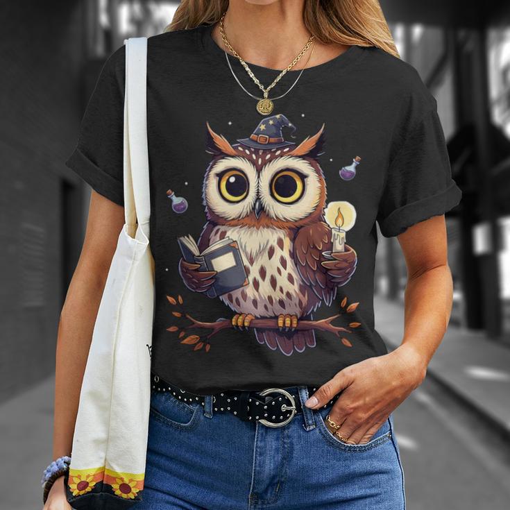 Cute Wizard Owl Reading Book Magic Candle T-Shirt Gifts for Her