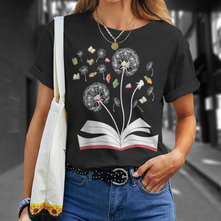 Dandelion Floral Book Reading Lovers Graphics T-Shirt Gifts for Her