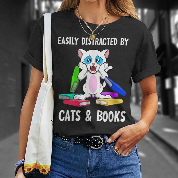 Distracted By Cats Coffee And Books T-Shirt Gifts for Her