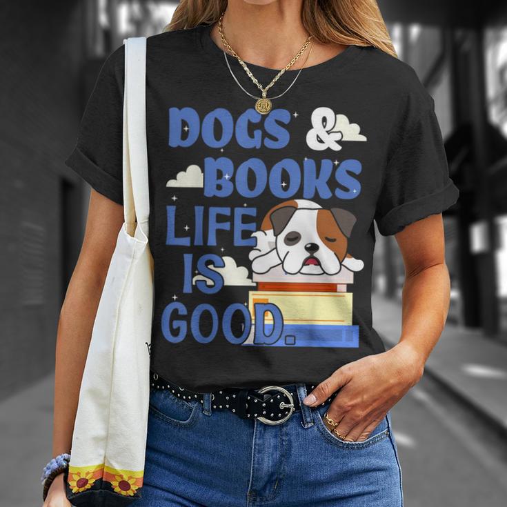 Dog Books Life Is Great T-Shirt Gifts for Her