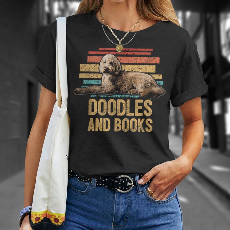 Doodles And Books Goldendoodle Dog Doodle Book Lover Retro T-Shirt Gifts for Her