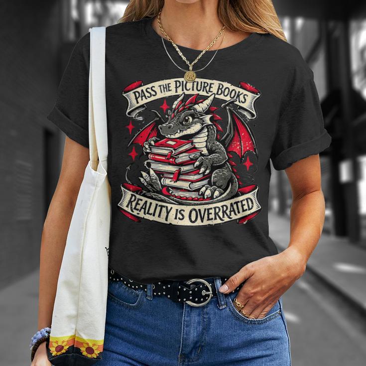 Dragon Reading Books Reality Overrated Reader Book T-Shirt Gifts for Her