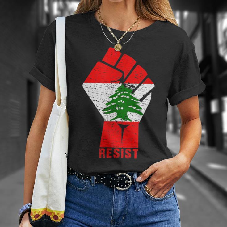 Drapeau Du Liban Resist Poing Du Liban Révolution Protest Mars T-Shirt Cadeaux pour elle
