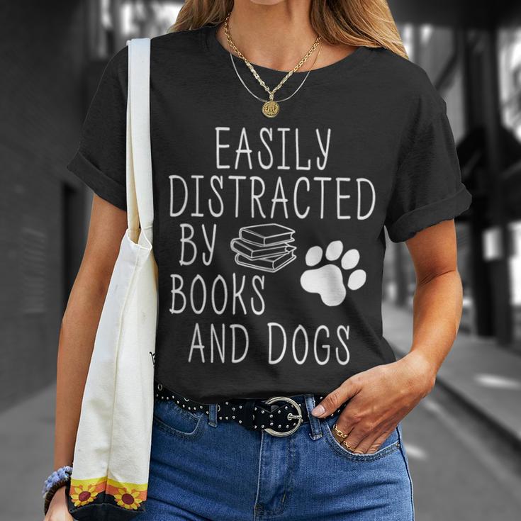 Easily Distracted By Books And Dogs Geek Animal Lover T-Shirt Gifts for Her