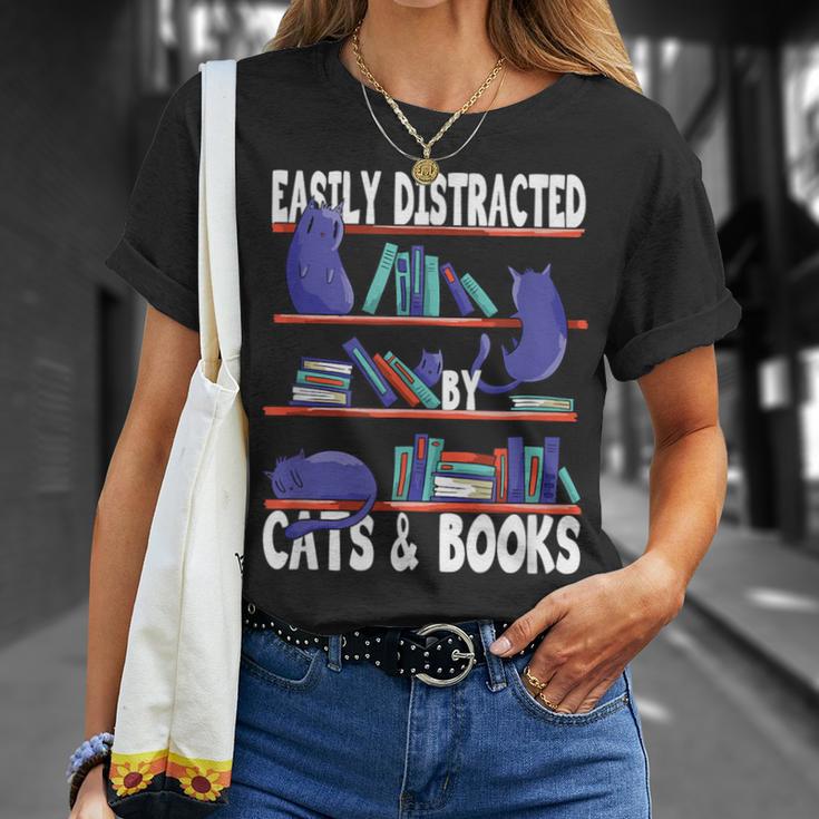 Easily Distracted By Cats And Book Bookworm Cat Lover For Men Women T-Shirt Gifts for Her Easily Distracted By Cats And Book Bookworm Cat Lover For Men Women T-Shirt Gifts for Her
