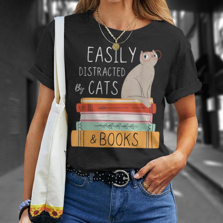 Easily Distracted Cats And Books Cat Lovers For Men Women Kids T-Shirt Gifts for Her