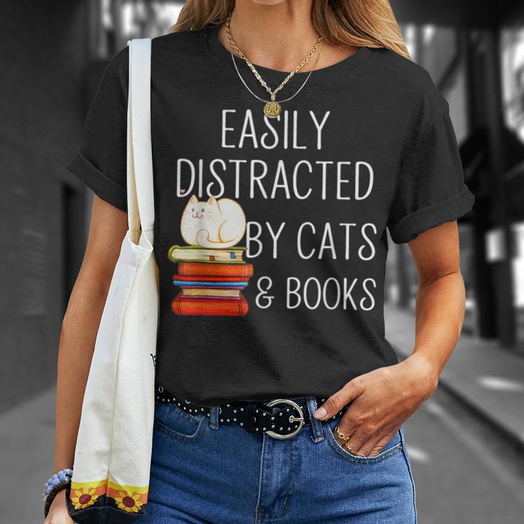 Easily Distracted By Cats And Books Cute Book Lover T-Shirt Gifts for Her Easily Distracted By Cats And Books Cute Book Lover T-Shirt Gifts for Her