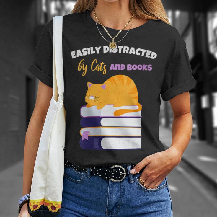 Easily Distracted Cats And Books Cute Cat Book Lover T-Shirt Gifts for Her Easily Distracted Cats And Books Cute Cat Book Lover T-Shirt Gifts for Her