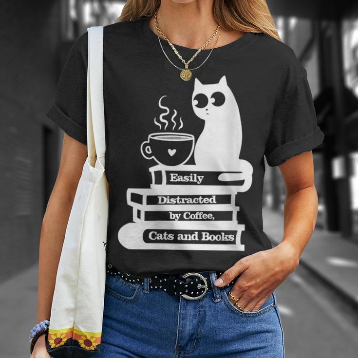 Easily Distracted Cats Coffee And Books T-Shirt Gifts for Her