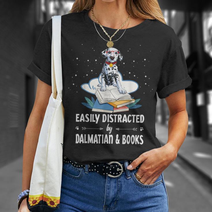 Easily Distracted By Dalmatian And Books Dog & Book Lover For Men Women Kids T-Shirt Gifts for Her