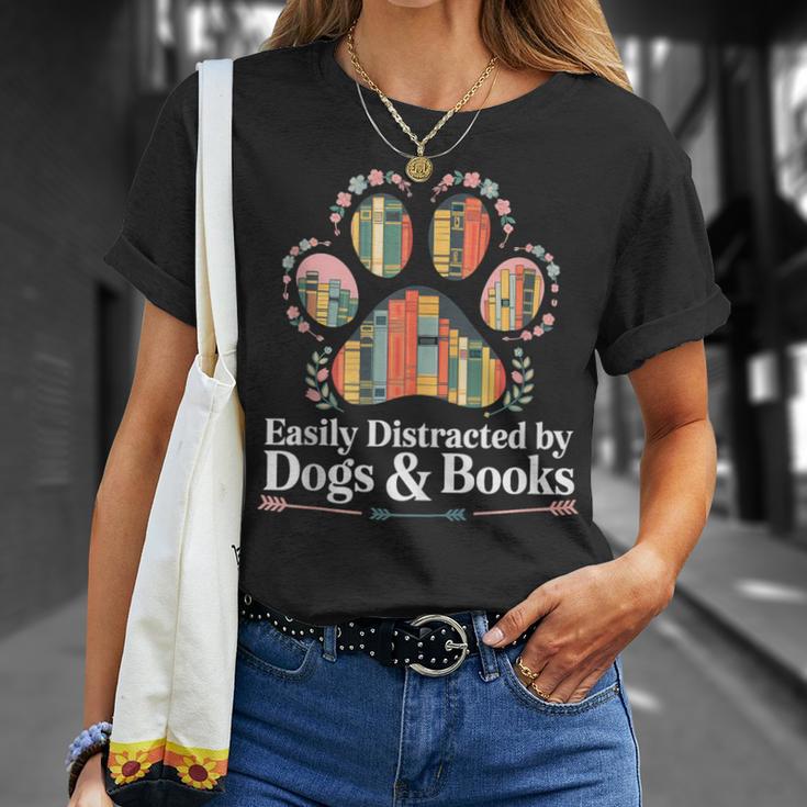 Easily Distracted By Dogs And Books Reading T-Shirt Gifts for Her
