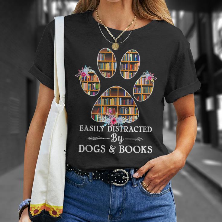 Easily Distracted By Dogs And Books Tshirt T-Shirt Gifts for Her Easily Distracted By Dogs And Books Tshirt T-Shirt Gifts for Her