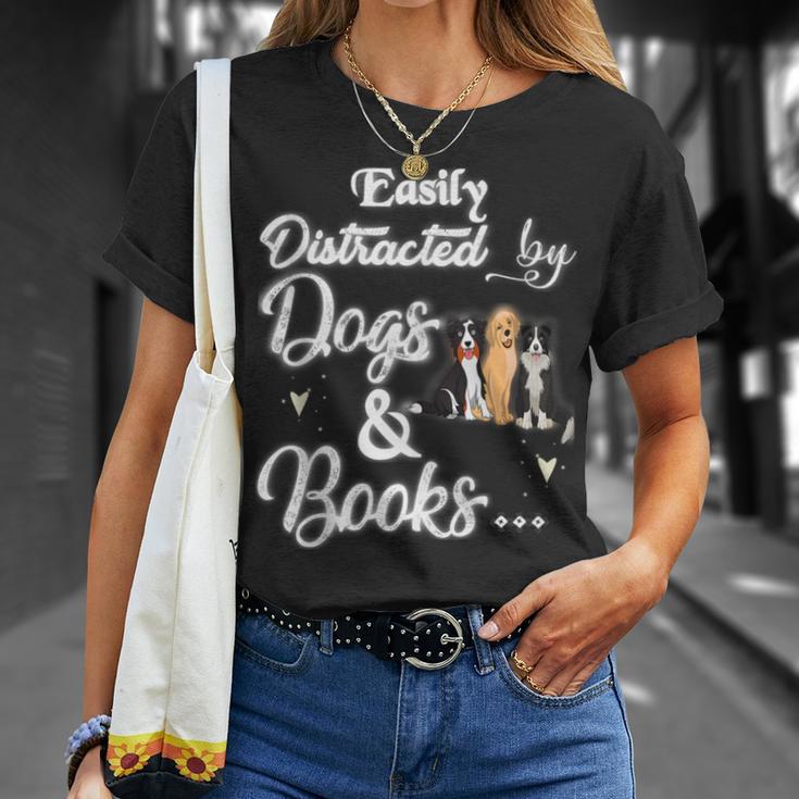 Easily Distracted By Dogs And Books Tee T-Shirt Gifts for Her