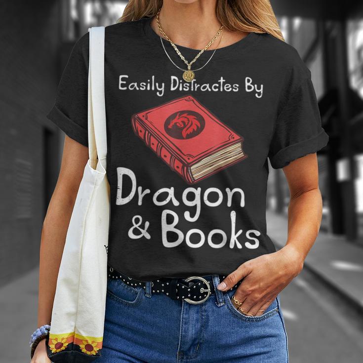 Easily Distracted By Dragon & Book Nerds Dragon Lover Girls T-Shirt Gifts for Her