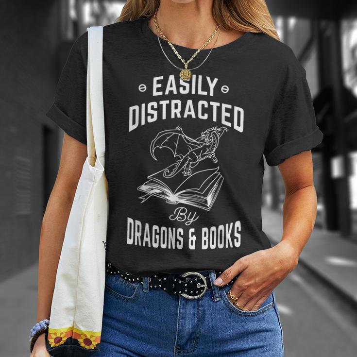 Easily Distracted By Dragons & Books Book Lover T-Shirt Gifts for Her Easily Distracted By Dragons & Books Book Lover T-Shirt Gifts for Her