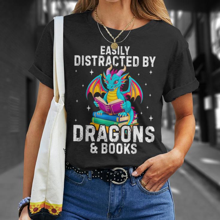 Easily Distracted By Dragons & Books Bookworm Library T-Shirt Gifts for Her Easily Distracted By Dragons & Books Bookworm Library T-Shirt Gifts for Her