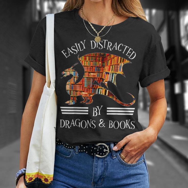 Easily Distracted By Dragons And Books Nerds T-Shirt Gifts for Her