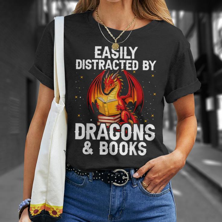 Easily Distracted By Dragons And Books Reading T-Shirt Gifts for Her