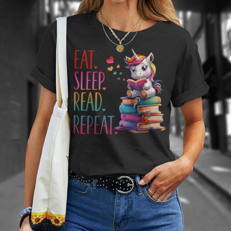 Eat Sleep Read Repeat Unicorn Read Book Reading Lovers Kids T-Shirt Gifts for Her