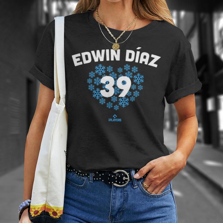 Edwin Diaz Heart New York Baseball Fansalentines Tシャツ 彼女への贈り物