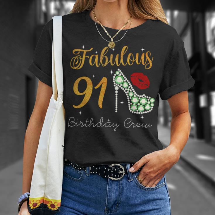 Fabulous Queen 91歳の誕生日クルーパーティ隊のお祝い 長袖tシャツ Tシャツ 彼女への贈り物