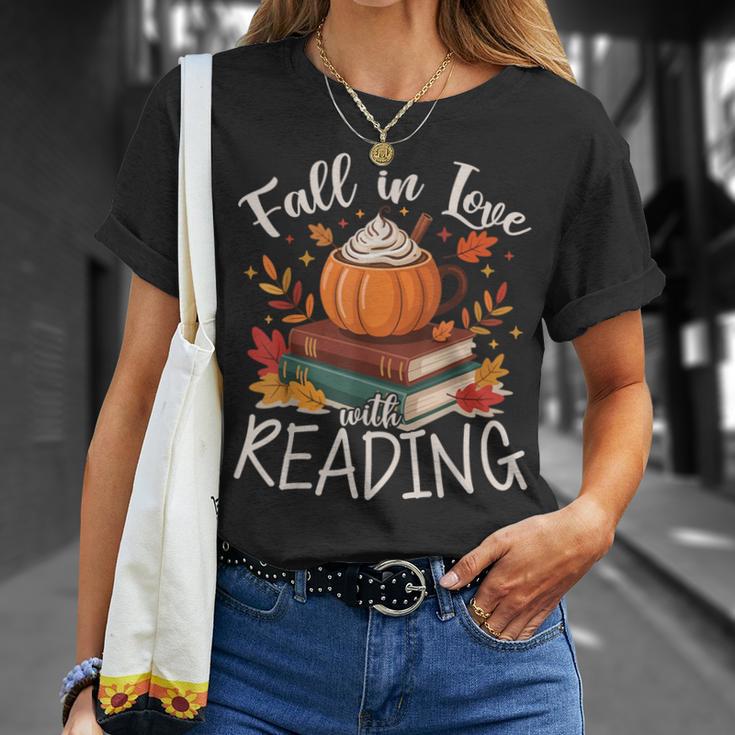 Fall In Love With Reading Autumn Librarian Cute Book Lover T-Shirt Gifts for Her