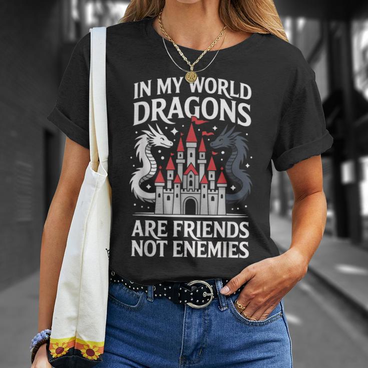 Fantasy Book Bookish My World Dragons Friends Not Enemies T-Shirt Gifts for Her