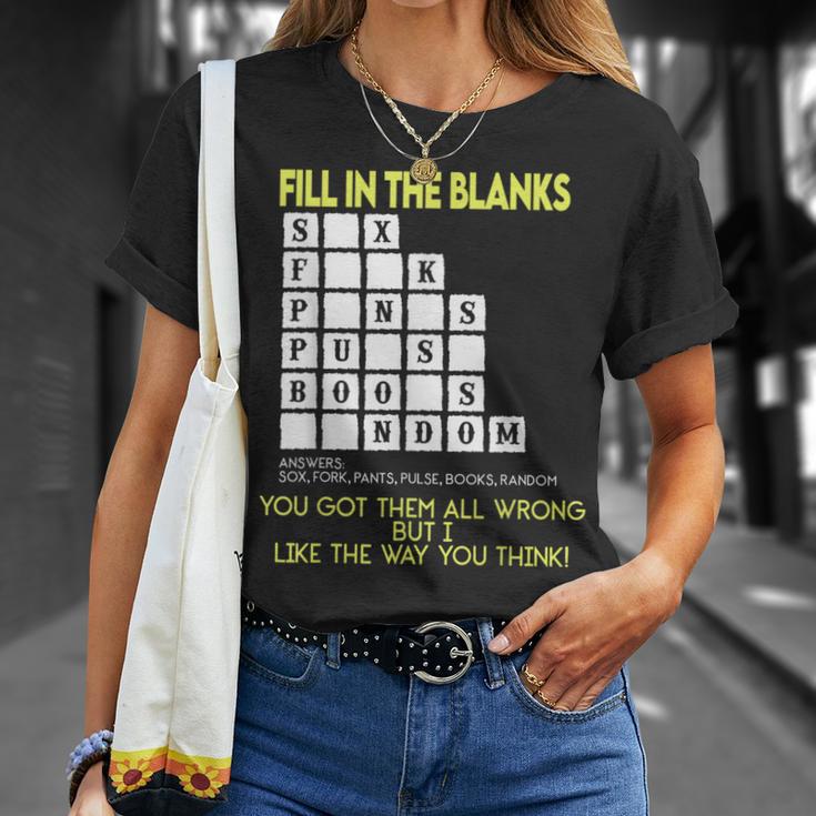 Fill In The Blanks Answers Sox Fork Pants Pulse Books Random T-Shirt Gifts for Her Fill In The Blanks Answers Sox Fork Pants Pulse Books Random T-Shirt Gifts for Her