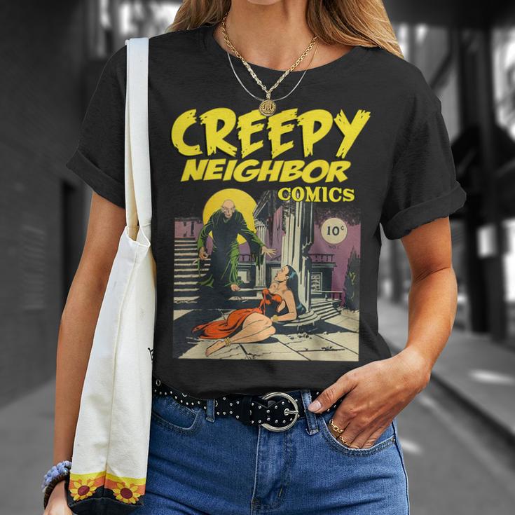 FUNNY Creepy Neighbor Comics Parody Horror Comic Book T-Shirt Gifts for Her
