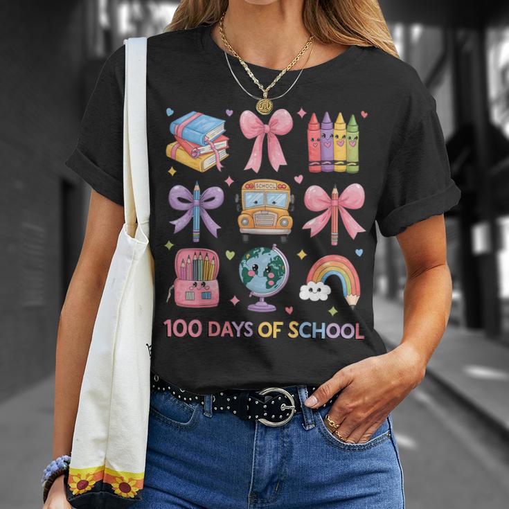 Girls 100 Days Of School Coquette Bow Pencil Bus Book Crayon T-Shirt Gifts for Her Girls 100 Days Of School Coquette Bow Pencil Bus Book Crayon T-Shirt Gifts for Her