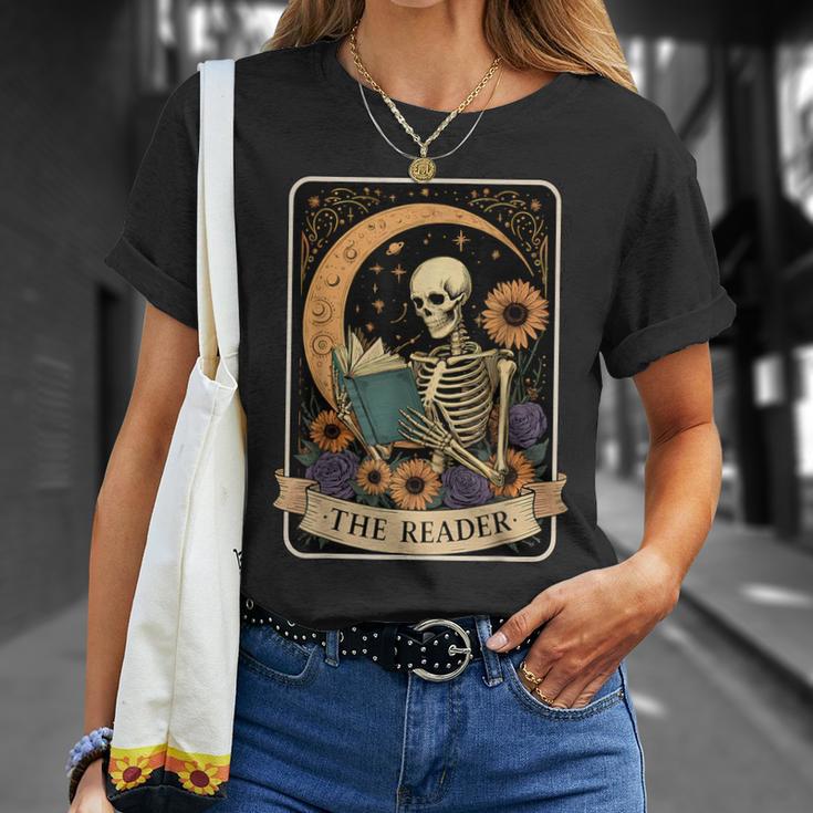 Halloween Tarot Card The Reader Skeleton Reading Books T-Shirt Gifts for Her Halloween Tarot Card The Reader Skeleton Reading Books T-Shirt Gifts for Her