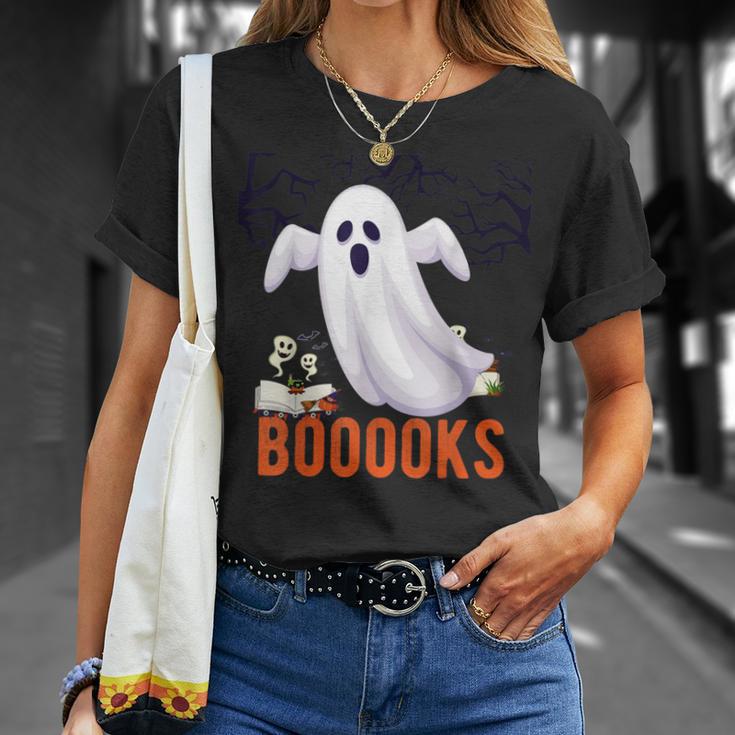 Halloween Teacher Librarian Books Reading Ghost Pun BOOOOKS Men Women Kids T-Shirt Gifts for Her