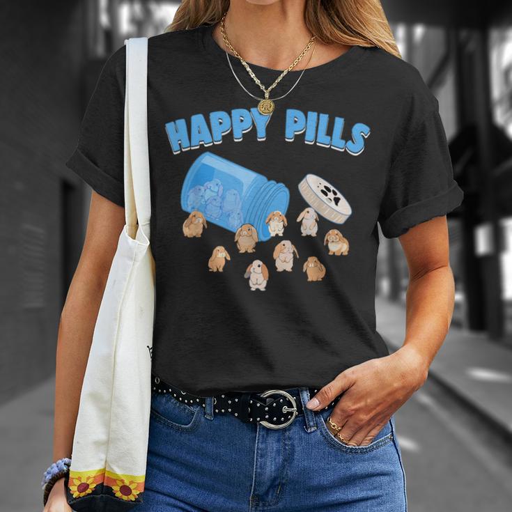 Happy Pills うさぎ 面白い ホーランドロップ バニー 恋人 ユーモア Tシャツ 彼女への贈り物