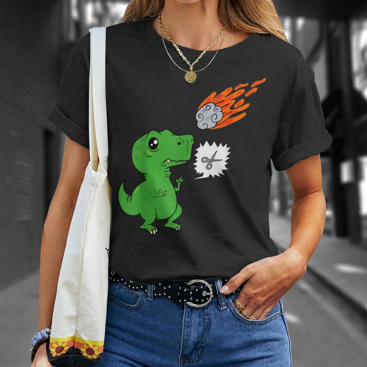 Hombre Divertido Juego De Tijeras T-Rex De Dinosaurios Meteoritos Piedras Papel Camiseta unisex Regalos para ella