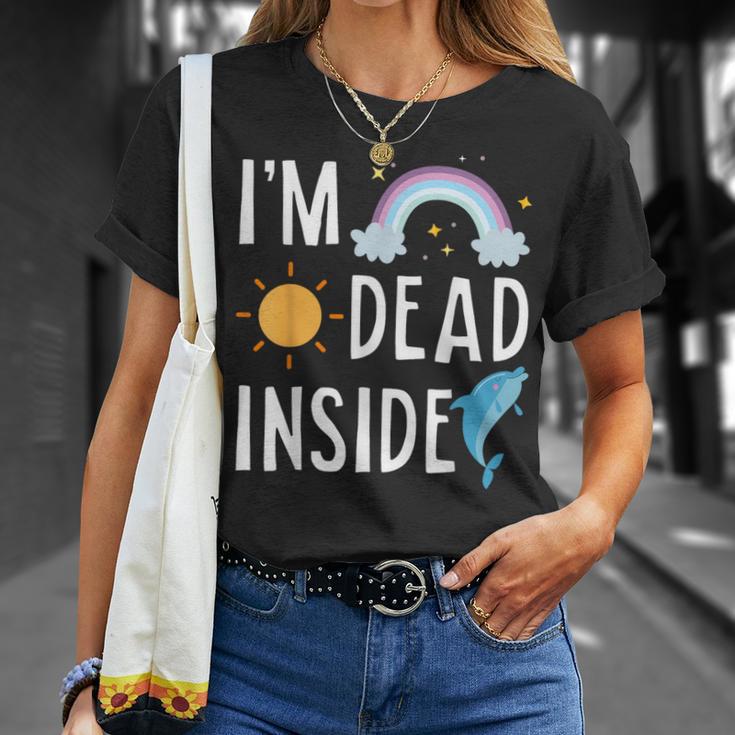 I'm Dead Inside Happy Rainbowunshine Dolphin ファニーtシャツ Tシャツ 彼女への贈り物