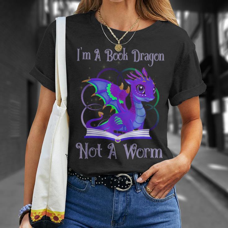 I'm a Book Dragon Not a Worm Dragons Reading T-Shirt Gifts for Her