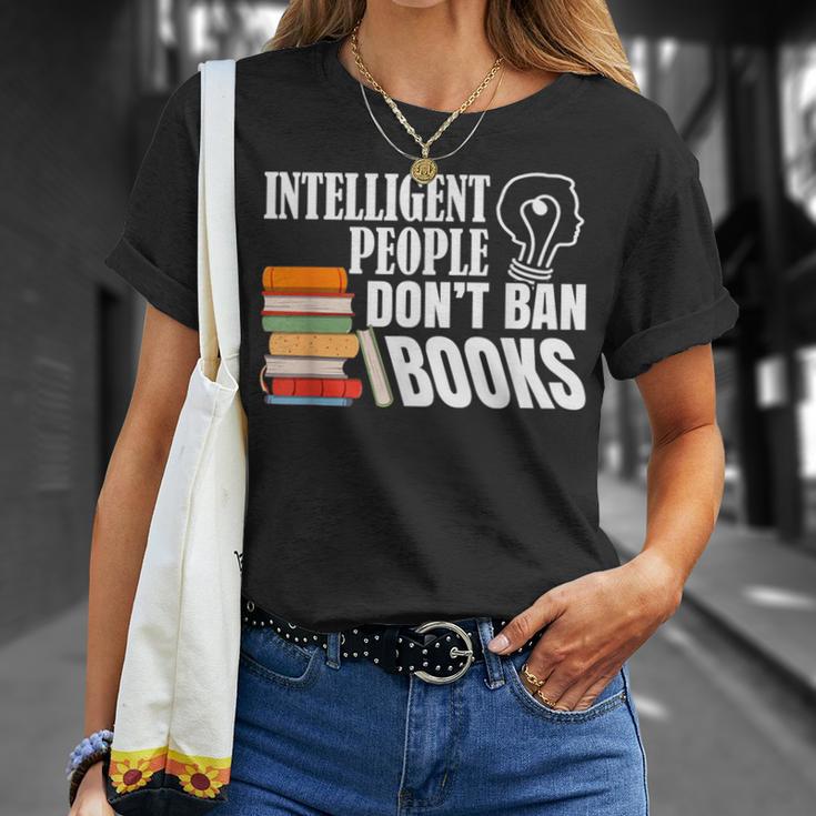 Intelligent People Don't Ban Books Reading Bookish Librarian T-Shirt Gifts for Her